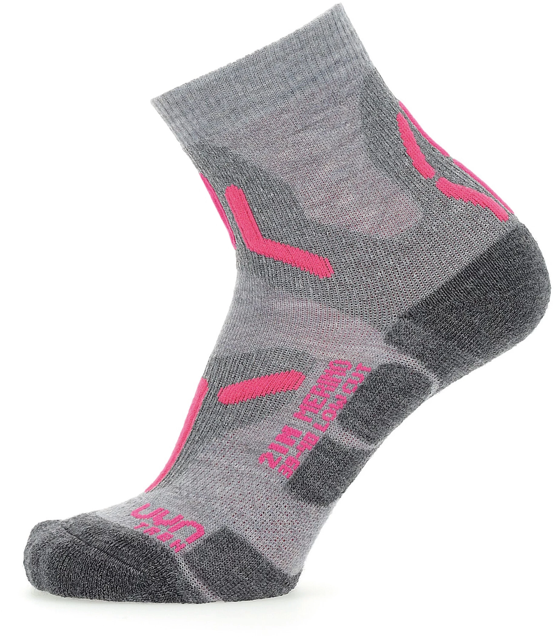 UYN Trekking 2in Merino Laag Uitgesneden Sokken Dames, Grijs/roze